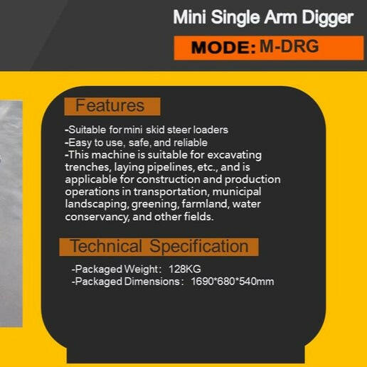 Single Arm Digger Attachment For Mini Skid Steer| AGT-M-DRG